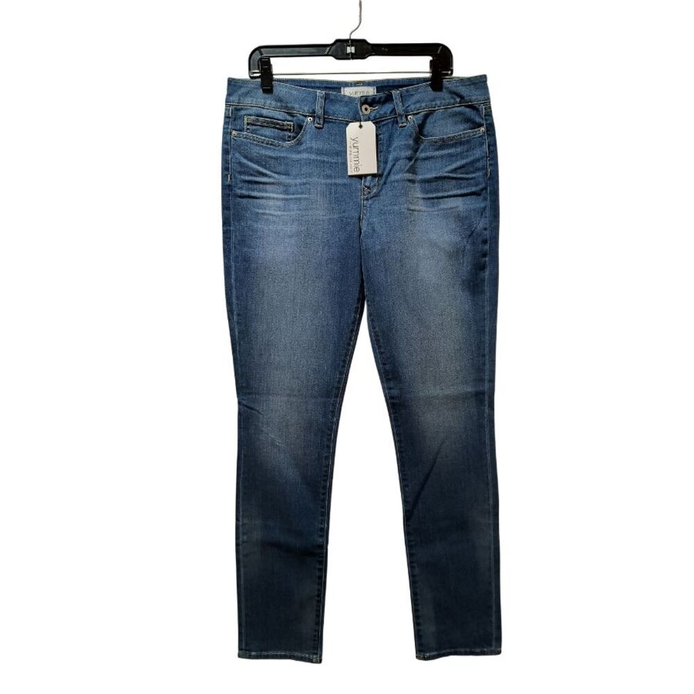 Yummie by Heather Thomson Blasted Straight Jeans Women 34x32 Blue Stretch Denim